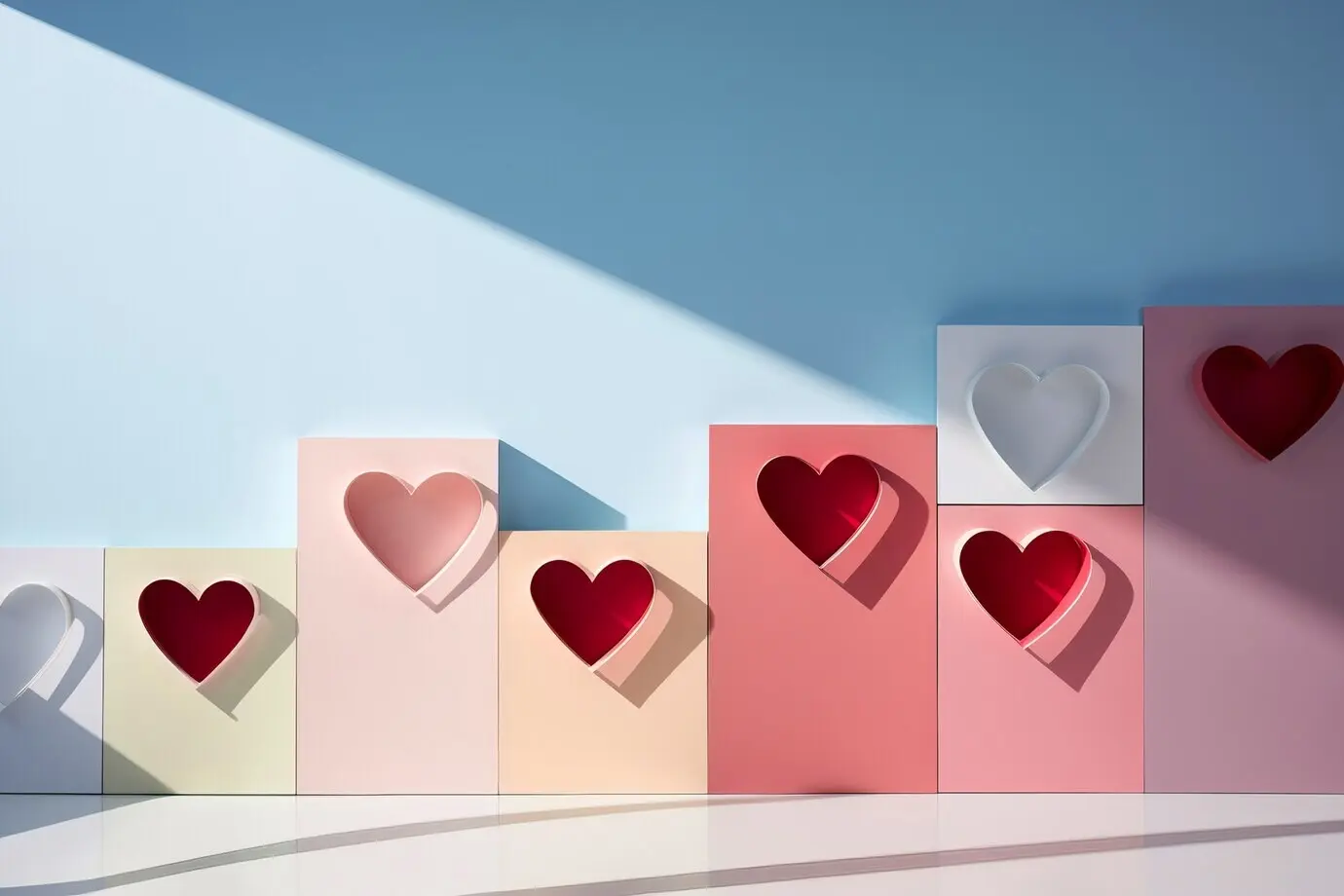 Вид на сердцевидные фигуры из бумаги